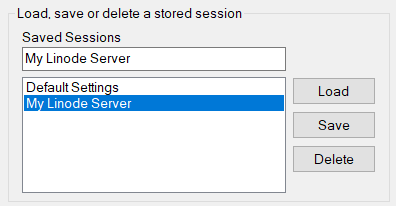 Screenshot of the Save Session form on PuTTY Screenshot of the Save Session form on PuTTY