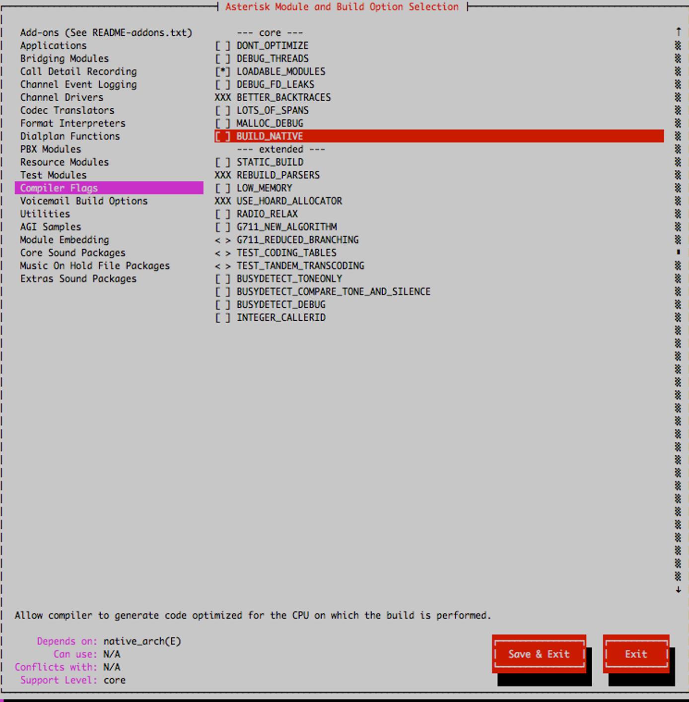 The BUILD\_NATIVE flag. The BUILD\_NATIVE flag.