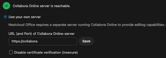 The Nextcloud Office settings page The Nextcloud Office settings page
