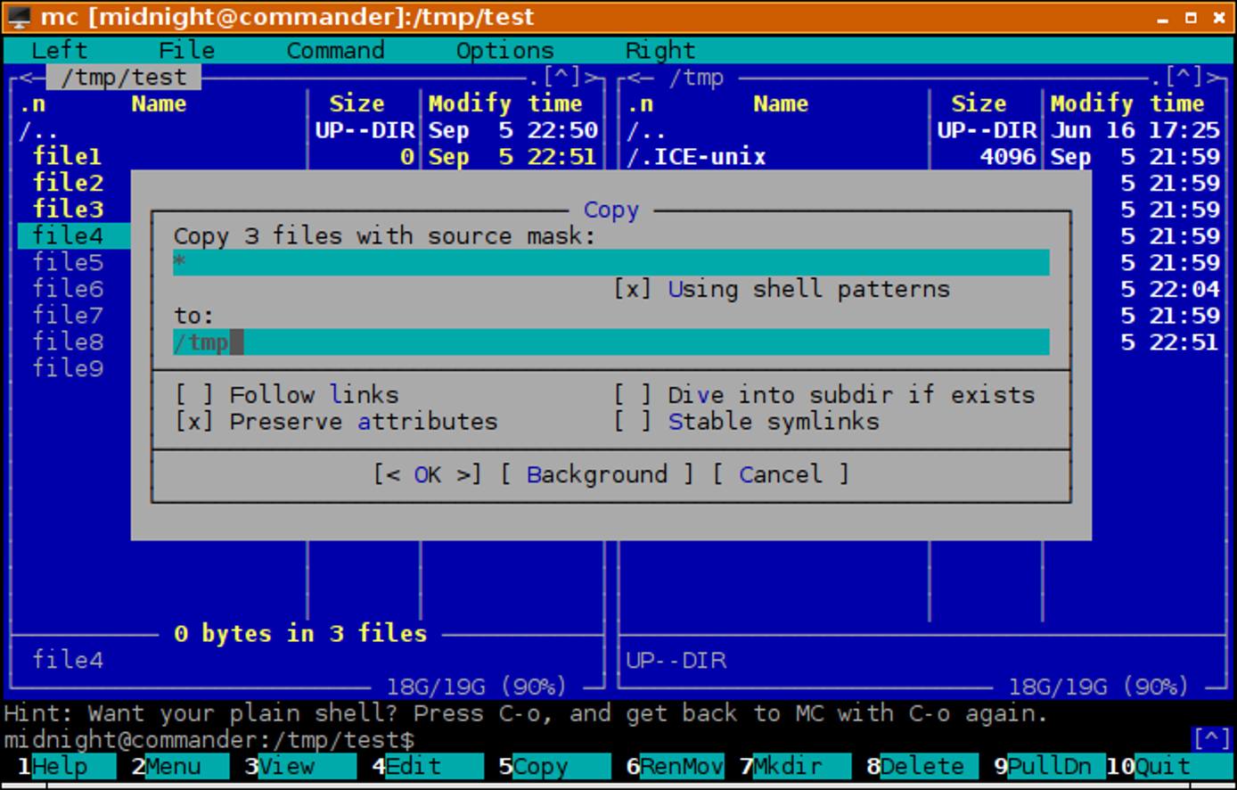 Midnight Commander - Highlighting and Copying Files Midnight Commander - Highlighting and Copying Files