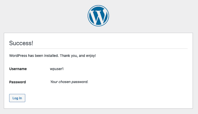WordPress Installation Confirmation WordPress Installation Confirmation