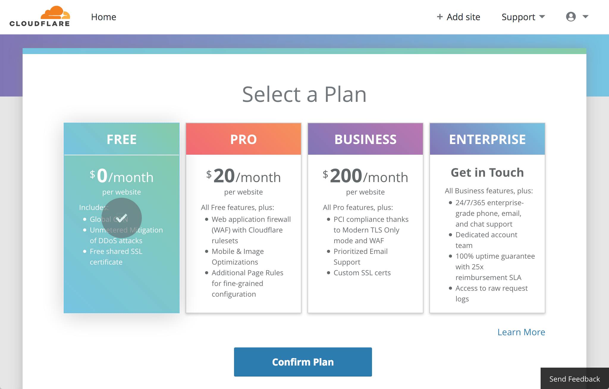 Cloudflare setup - select plan Cloudflare setup - select plan