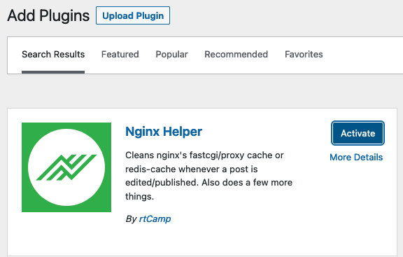 Activate the Nginx Helper plugin Activate the Nginx Helper plugin