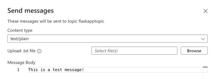 Azure Service Bus Explorer UI for publishing messages to a topic.