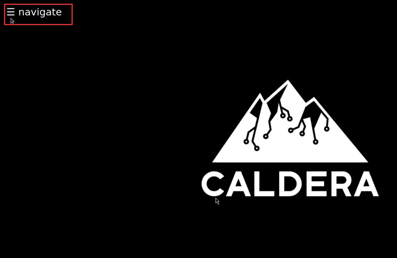 Caldera web interface with navigate button highlighted Caldera web interface with navigate button highlighted