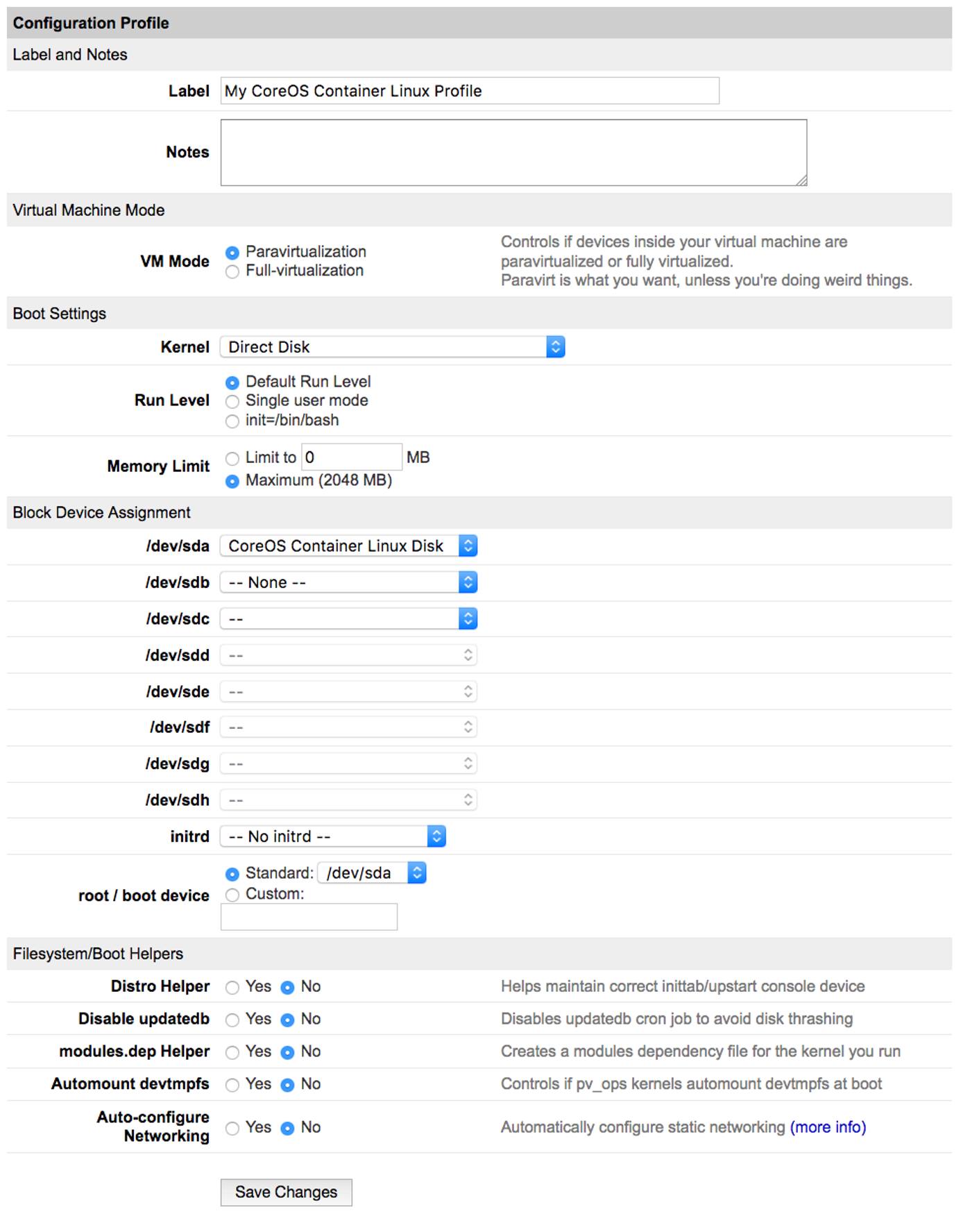 CoreOS configuration profile CoreOS configuration profile