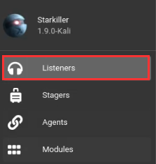 Starkiller UI - listeners option highlighted Starkiller UI - listeners option highlighted